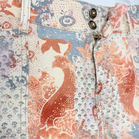 Pilcro Anthropologie The Wanderer Orange Blue Boho Floral Print Fray Cuff Shorts - Picture 10 of 16